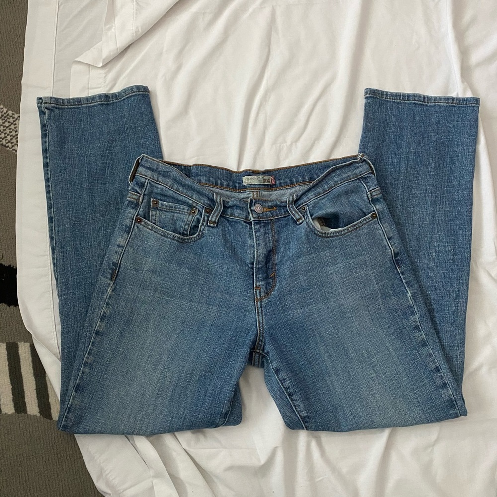 Levis 505 Straight Leg Stretch Denim Womens Medium Wash  Jeans Size 8 S Short